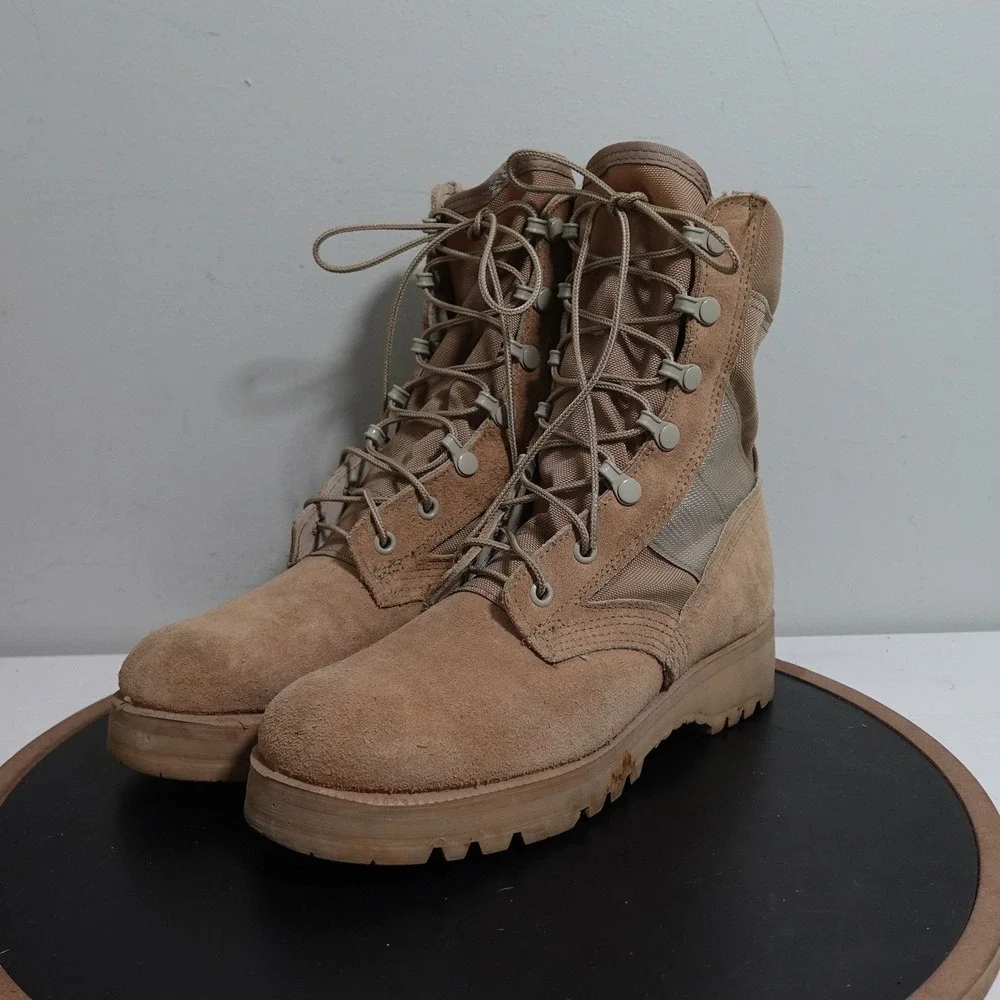 Bates DuraShocks Combat Boots Men 5.5 Tan Suede Leather Vibram Sole Military